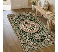 Tapis de sol rose traditionnel et élégant, ornement floral non vert, antidérapant, ne perd pas ses poils, salle de bain, entrée, chevet, décoration de chevet 0,9 x 1,5 m