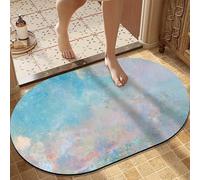 Tapis de Sol Style Peinture À l'huile, Tapis À Illusion D'optique, Design Ovale, Antidérapant, Absorption Rapide de l'eau, pour Salle de Bain, Chambre et Salon(Blue,Medium)