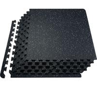 Tapis de sol VEVOR 16 pcs. Surface en caoutchouc & mousse EVA, 315 x 315 mm Tapis d'entraînement avec couverture 24 pieds carrés, tapis de gymnastique emboîtés pour gymnase garage, noir & blanc