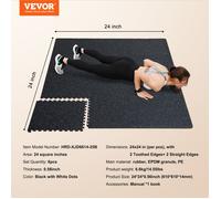 Tapis de sol - VEVOR - HRD-XJD6614-6W - Emboîtable 6 pcs (2,2 m²) - 14 mm épaisseur - Noir à pois blancs
