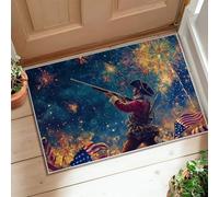 Tapis de soldat, feux d'artifice patriotiques historiques, drapeaux américains, jour de l'indépendance, bleu, paillasson rectangulaire à poils courts qui ne perd pas ses poils, entrée, salle de bain