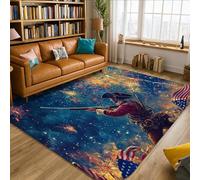 Tapis de soldat, motif feu d'artifice patriotique historique, drapeau de l'Amérique, jour de l'indépendance, bleu, antidérapant, doux, tapis rectangulaire résistant aux taches pour salon, chambre à