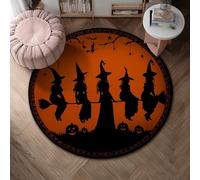 Tapis de sorcières pour Halloween, balai saisonnier, citrouille, Halloween, orange, antidérapant, tapis rond qui ne perd pas ses poils, entrée, salle de bain, buanderie, décoration de chevet, 1,2 x
