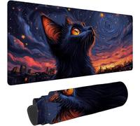 Tapis de Souris 1000 x 500 x 3mm, Grand sous Main Bureau Ciel étoilé avec Base en Caoutchouc Antidérapant Surface Étanche Bords Cousus Tapis de Souris Gamer pour PC, Laser Optique Bureau, Chat xn-688