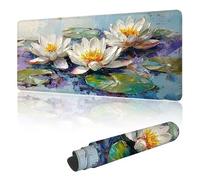 Tapis de Souris 1500 x 800 mm, XXL Tapis de Souris Gamer, avec Bords Cousus, Caoutchouc Antidérapant Étanche Mouse Pad, Usure Lavable sous-Mains, pour Bureau Ordinateur Maison Blanc Lotus G-g11