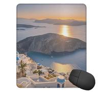 Tapis de souris 25 x 30 cm avec base en caoutchouc antidérapant pour clavier de travail Motif île de Grèce coucher de soleil