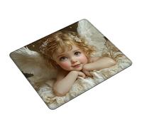 Tapis de Souris 300 x 250 x 3 mm Blanc Tapis Souris Gaming Imperméable, Ange Mouse Pad avec Base en Caoutchouc Antidérapant, Petit Mousepad avec Bords Cousus pour Maison, Bureau, Voyage, Cadeau S0-308