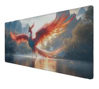 Tapis de Souris 600x300x3mm Phénix Oiseau Bord Cousu et Surface Imperméable Tapis Souris Base en Caoutchouc Antidérapante Améliore la Précision, pour Divers Ordinateurs École, Bureau, Maison Z-215