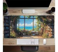 Tapis De Souris 700x300x3mm, Librairie du Bord de mer Grand Tapis de Souris Gaming, Gamer Mouse Pad avec Coutures sur Les Bords, Base en Caoutchouc Naturel Antidérapante, Lavable sous Main Bureau