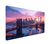 Tapis de Souris 70x30x0.3 cm Scène nocturne de la ville Tapis de Bureau Gaming pour Clavier Souris Sans fil Ordinateur Portable, Mouse Pad Pont de Brooklyn Bords Surpiqués Base Antidérapante model5703
