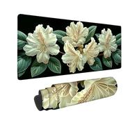 Tapis de Souris 90 x 30 cm, Fleur Tapis de Souris Blanc Motif avec Base en Caoutchouc Antidérapant, Imperméable Mouse Pad Bords Surpiqués Design pour Gaming Accessoire, Bureau, Cadeau -zzg25056C