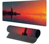 Tapis de Souris 900x400x3mm Coucher De Soleil, Tapis de Souris XXL Gaming Statue De La Liberté, Mouse Pad avec Rubber Base, Gaming Accessoire, Haute Précision et Vitesse, sous Main Bureau, 9-5420
