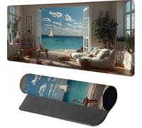 Tapis de Souris 900x400x3mm Vue sur La Mer, Tapis de Souris XXL Gaming Cottagee, Grand Mouse Pad avec Rubber Base, Gaming Accessoire Bureau, Haute Précision et Vitesse, sous Main Bureau, D-9779