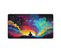Tapis de Souris à Bords Cousus Motif Homme Observant Les étoiles Art de l'IA Grand Tapis de Souris 40x75cm pour Clavier Ordinateur PC Gamer Bureau