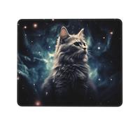Tapis de souris « A cat in a nebula » avec bords cousus, confortable avec base en caoutchouc antidérapant, lavable, pour ordinateur portable, bureau, 25,4 x 30,5 cm