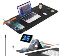 Tapis de souris à charge rapide sans fil 25 W avec support de téléphone pliable, 2e génération 3 en 1, grand tapis de bureau étanche pour bureau, jeux et maison - 90 x 40 cm