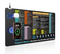 Tapis de souris à chargement sans fil avec raccourcis formules Excel, 80 x 40,1 cm, extra large, tapis de bureau imperméable, surface ultra lisse, base antidérapante