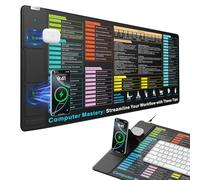 Tapis de souris à chargement sans fil avec support de téléphone pliable, 80 x 40,1 cm XXL Excel Cheat Sheet Tapis de bureau pour ordinateur portable/clavier, surface imperméable ultra lisse, base