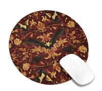Tapis de souris à motif chauve-souris d'Halloween, motif floral bordeaux avec chauves-souris noires, style gothique vintage, antidérapant, pour bureau et maison, ordinateur de jeu, rond, 20,3 x 20,3