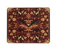 Tapis de souris à motif chauve-souris d'Halloween, motif floral bordeaux avec chauves-souris noires, style gothique vintage, antidérapant, pour bureau et maison, ordinateur de jeu, carré, 20,3 x 25,4