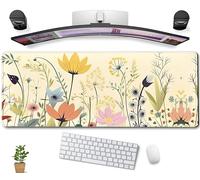 Tapis de souris à motif floral de bleuet, tapis de bureau à jolies fleurs jaunes, XL, grand tapis de souris étendu pour jeux vidéo mesurant 80 x 30 cm, tapis de souris artistique, pour ordinateur