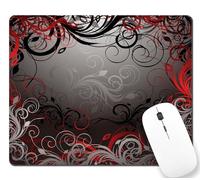 Tapis de souris à motif floral, vintage, abstrait, noir, rouge, gris, boucle florale fantaisie, base en caoutchouc antidérapant, pour souris sans fil, 23,9 x 20,1 cm