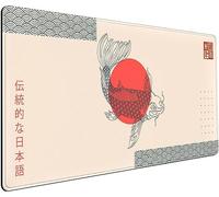 Tapis de souris à motif ramen japonais beige mignon, artistique, tapis de souris à motif poissons japonais, couleurs bohèmes tendance, XXL, grand tapis de souris étendu pour jeux vidéo, pour femme,