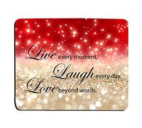 Tapis de souris à paillettes rouge avec citation « Live Love Laugh » - Rectangulaire - En caoutchouc antidérapant - Tapis de souris de jeu
