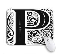 Tapis De Souris ABC du Monogramme Vintage avec L'Accent De La Lettre P Tapis De Souris D'Ordinateur Base en Caoutchouc Antidérapante Bureau Tapis Souris, pour Maison, Jeux, 25 x 30cm