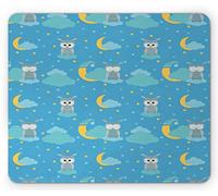 Tapis De Souris Amoureux des Hiboux Oiseaux Endormis La Nuit Nuages sur Croissant De Lune Étoiles Enfantin Tapis Souris Personnalisé Tapis De Souris Carré, pour Ordinateur, 25x30cm