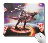 Tapis de souris amusant avec base en caoutchouc antidérapant, bords cousus, tissu lycra, motif dinosaures interstellaires, pour ordinateur, ordinateur portable, tablette (dinosaures pizza)