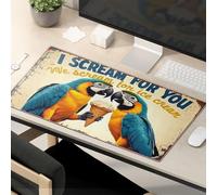 Tapis de souris amusant pour le travail Deux perroquets tenant un cornet de crème glacée avec le texte I Scream For You Tapis de souris Grand tapis de bureau amusant Accessoires de bureau