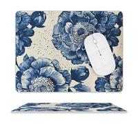 Tapis de souris antidérapant pour homme et femme, motif fleurs bleues et blanches, tapis de souris pour souris sans fil, tapis de bureau avec base en caoutchouc antidérapant, tapis de clavier pour la