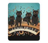 Tapis de souris antidérapant - Quatre chats noirs allongés sur le clavier de piano - Tapis de souris amusant - Étanche - Portable - Pour ordinateur portable, voyage, bureau - 25 x 30 cm