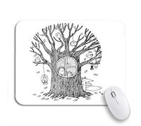 Tapis De Souris Arbre Terrier Hérisson Renard Et Oiseaux À Colorier Tapis De Souris Carré avec Bord Cousu Tapis De Souris Antidérapant, pour Maison, Ordinateur Portable, 25 x 30cm