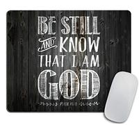 Tapis de souris au design biblique chrétien, Be Still and Know That I am God - Psaume 46:10 rectangulaire en caoutchouc antidérapant 30 x 24,9 cm
