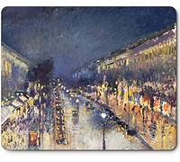 Tapis de Souris avec Art Motif pour Bureau/Domicile/Gaming,Taille : 240 x 200 mm, Multifonction Mouse Pad Mat, Base en Caoutchouc Ultra Mince (Camille Pissarro-Boulevard Montmartre, Effet de Nuit)