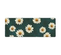 Tapis de souris avec base en caoutchouc antidérapant et bords cousus Motif petites marguerites sur fond vert 30 x 80 cm