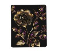 Tapis de souris avec bords cousus confortables - Imperméable et antidérapant - Motif fleurs noires et dorées - Tapis de souris carré lavable pour bureau, maison, ordinateur portable, 20,1 x 24,1 cm