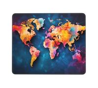 Tapis de souris avec bords cousus confortables, imperméables, antidérapants, motif carte du monde abstraite, tapis de souris carré, lavable, pour bureau, maison, ordinateur portable, 17,8 x 21,8 cm