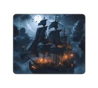 Tapis de souris avec bords cousus imperméable avec base en caoutchouc antidérapant, motif bateau pirate, pleine lune, pour ordinateur portable, bureau, maison, 25 x 30 cm