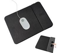 Tapis de souris avec chargement sans fil - Construction en cuir PU de 30 x 22 cm, tapis d'alimentation intégré, panneau de transmission rapide de l'énergie, accessoire de bureau multifonctionnel