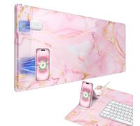 Tapis de souris avec chargeur sans fil avec support de téléphone pliable, 80 x 40,1 cm, grand tapis de bureau pour ordinateur portable/clavier, surface imperméable, ultra lisse, base antidérapante
