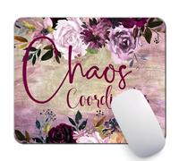Tapis de souris avec citation amusante Chaos Coordinator Bordeaux Rose Floral Aquarelle Teacher Tapis de souris Accessoires de bureau Décor pour femme