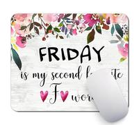 Tapis de souris avec citation amusante « Friday is My Second Favorite F Word » - Accessoires de bureau amusants pour le travail - Motif floral rose - Cadeau de bureau pour femme
