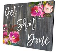 Tapis de souris avec citation amusante « Get Shit Done » - Décoration de bureau - Accessoires de bureau - Aquarelle florale - Cadeau pour enseignant, collègue de travail