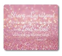 Tapis de souris avec citation inspirante « Be Strong and Courageous » de Joshua de 1 à 9 versets de la Bible - Rose pailleté - Tapis de souris en caoutchouc antidérapant pour ordinateur portable