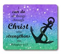 Tapis de souris avec citations chrétiennes Ancre Verse de la Bible Philippiens 4:13 I can do All Things Through Christ who Strengthens me Tapis de souris en caoutchouc antidérapant