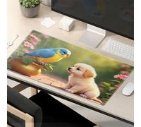 Tapis de souris avec dictons drôles Adorable chiot et oiseau coloré dans un jardin Tapis de souris drôle pour le travail Grand tapis de souris