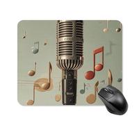 Tapis de souris avec microphone et note de musique avec bords cousus, tapis de souris en tissu lavable, tapis de souris en caoutchouc antidérapant, design parfait pour les jeux, ordinateur portable